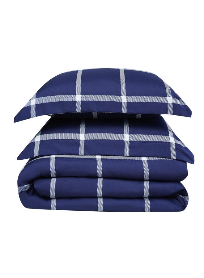 TRULY SOFT Printed Windowpane White and Navy Polyester 3-Piece King Duvet Set, Geometric Themed, for Men and Women, Oeko-TEX Certified Confidence - Image 2